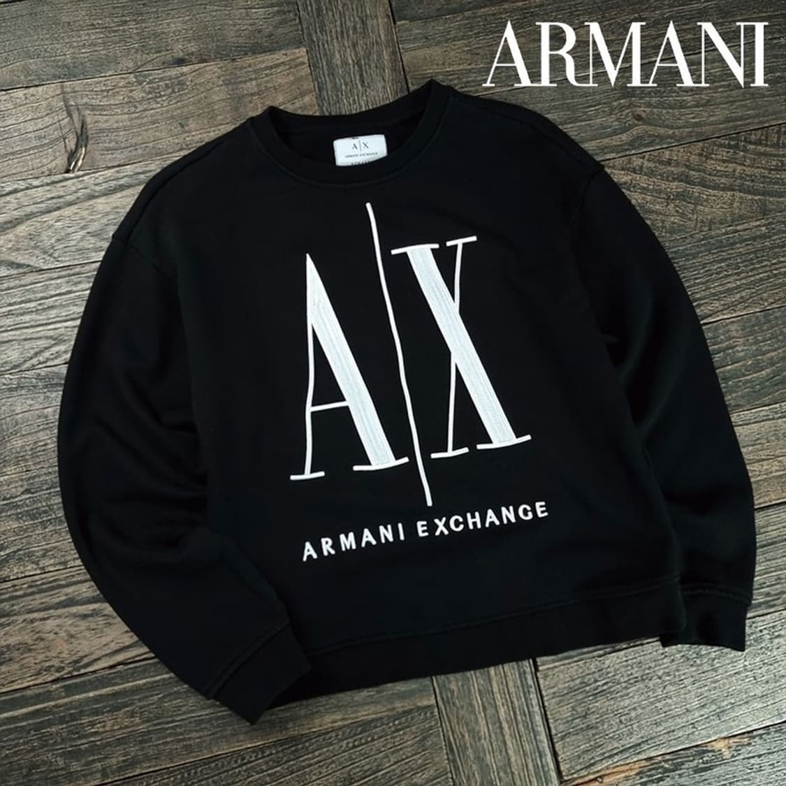 [아르마니] 빅로고 프린팅 오버핏 맨투맨 블랙 P01569 상품이미지1