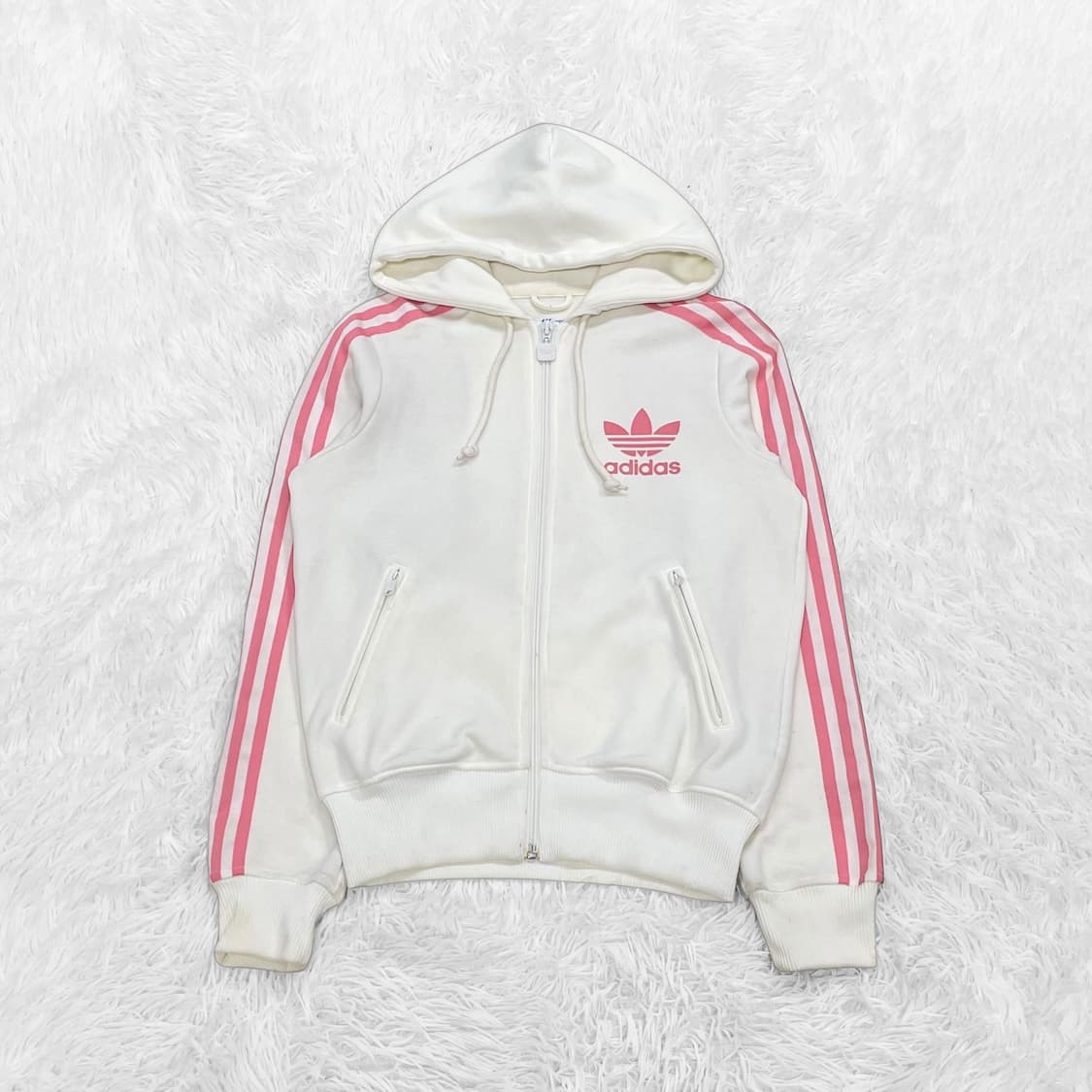 아디다스 화이트 핑크 후드플락 트랙 후드집업 상품이미지2