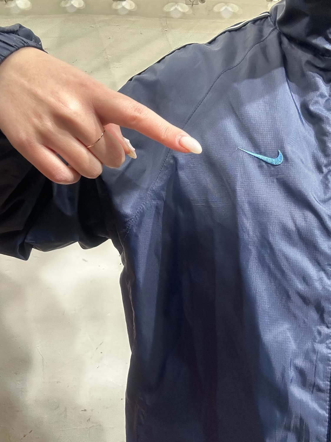 00s 나이키 네이비 화이트 사이드 라인 올드스쿨 바람막이 트랙 자켓 L 상품이미지4