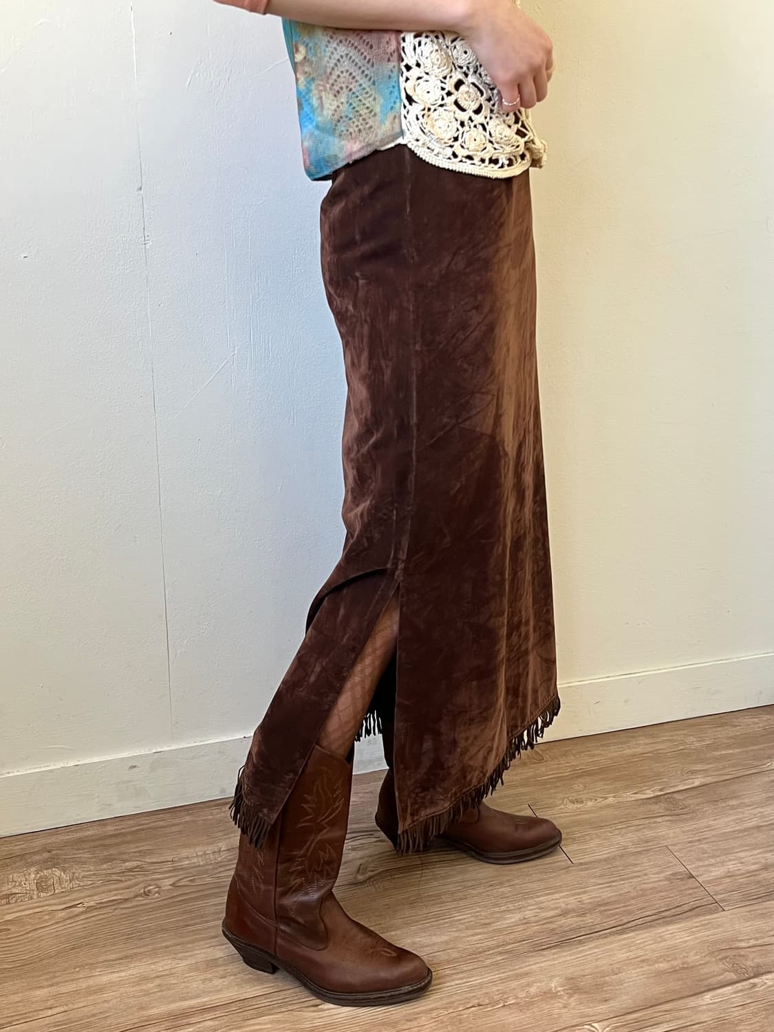 PENDORA 벨벳 롱 스커트 상품이미지5