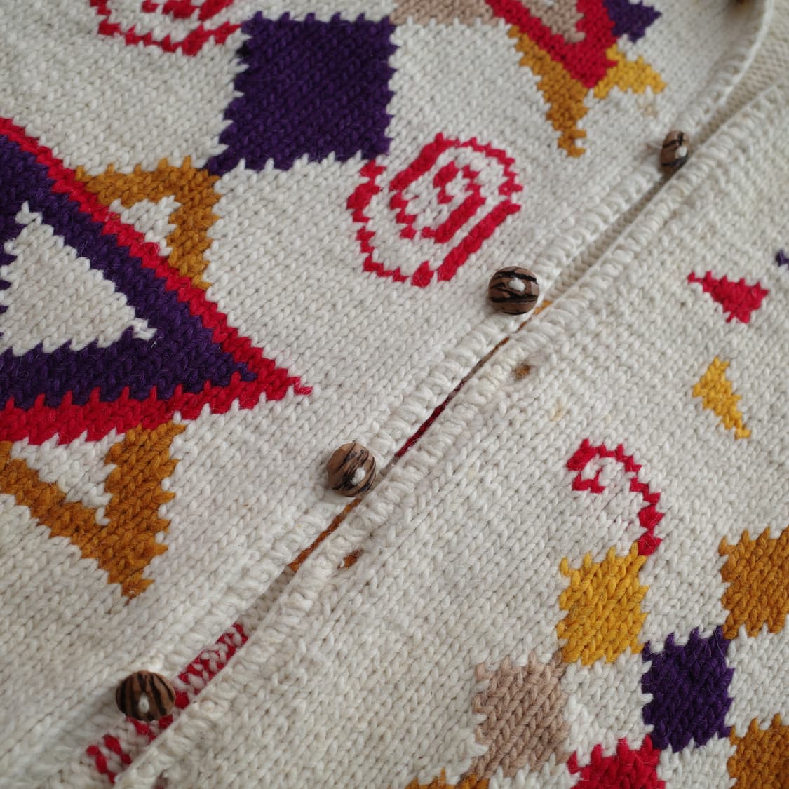 90s 파차마마 에콰도르 핸드메이드 울 니트 가디건 코위찬 스타일  상품이미지4