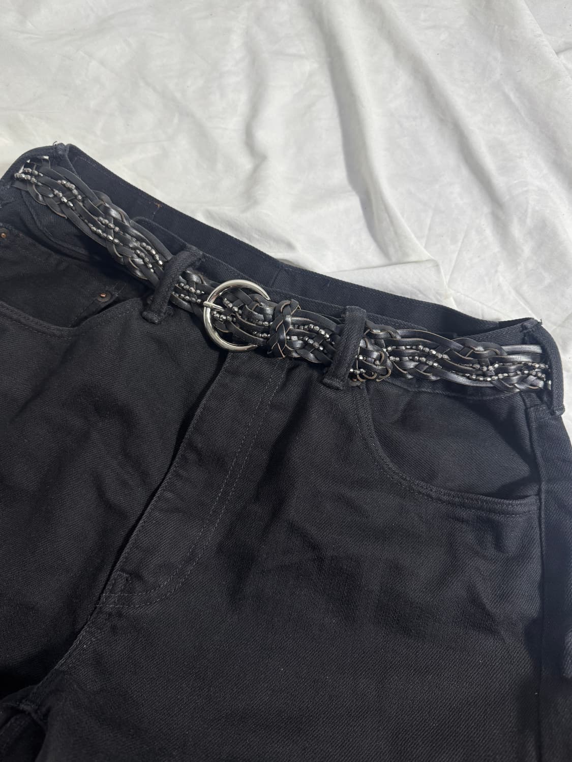 빈티지 메탈 브레이드 레더 벨트 y2k 상품이미지1