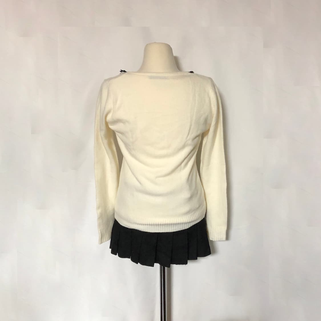 리본 로걀 니트 반팔 가디건 세트 화이트 상품이미지6