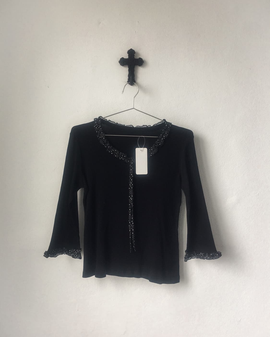 Dot pattern frill point ribbed top 상품이미지2