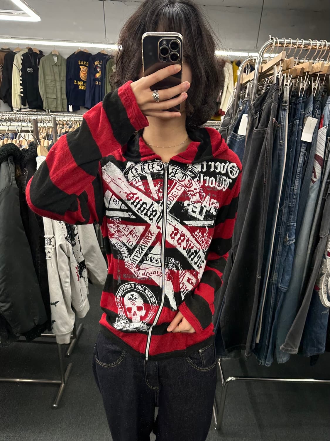 L)일본 빈티지 펑크 Y2K 스트라이프 후드집업 상품이미지1