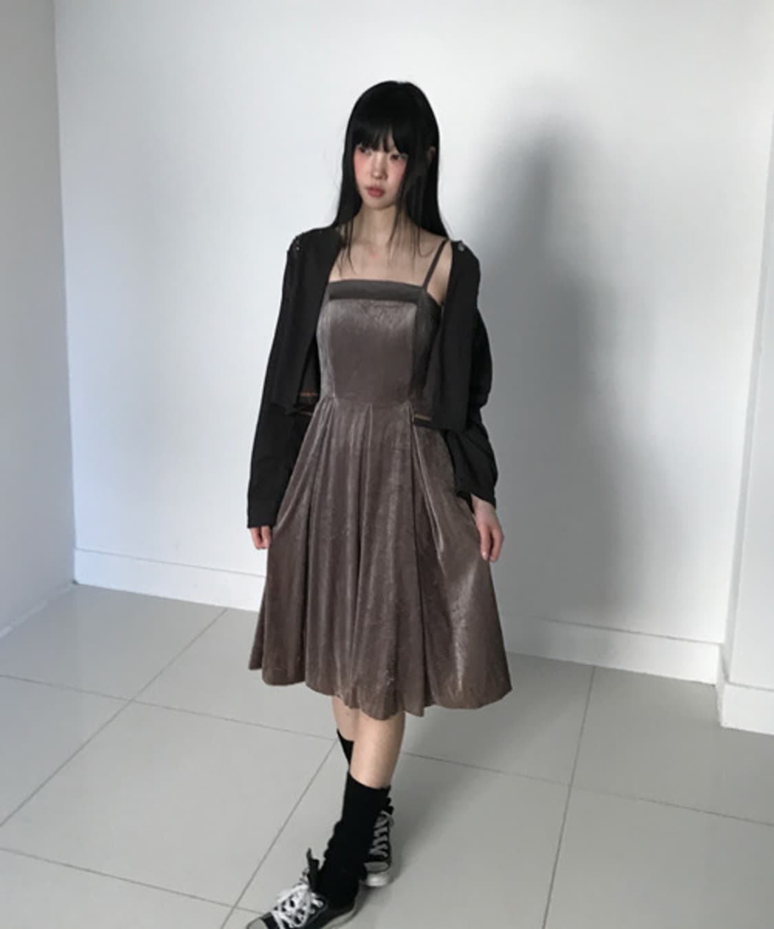 Velvet brown slip dress 상품이미지1
