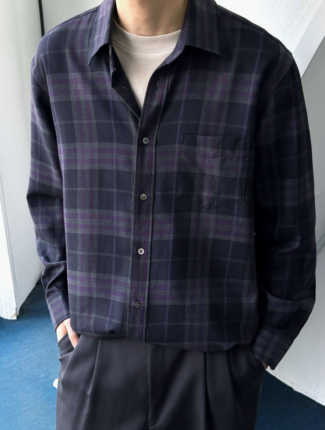 120's super high gauge wool check shirt 상품이미지10