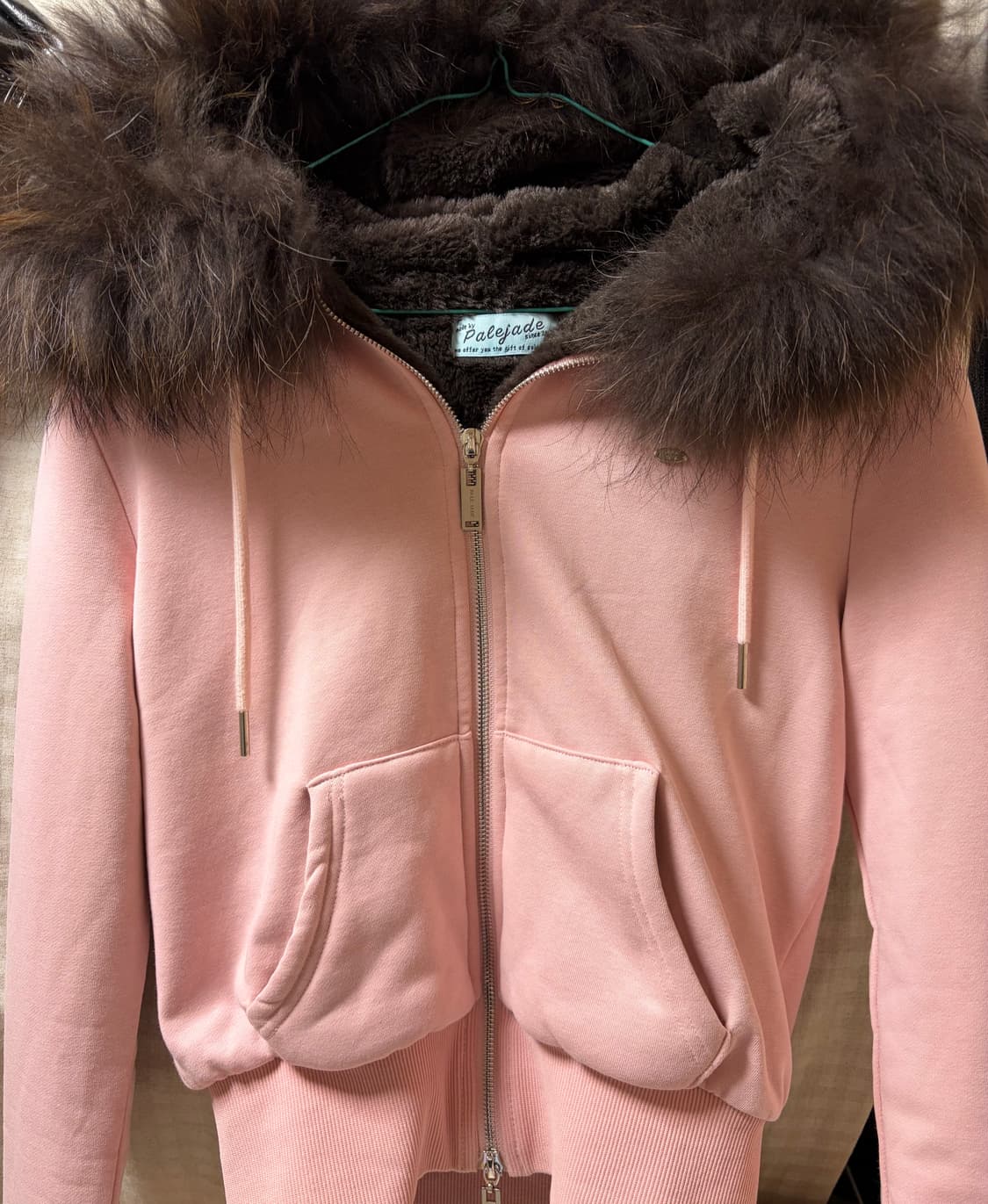 페일제이드 울프죠 퍼후드집업 핑크 1사이즈 상품이미지2