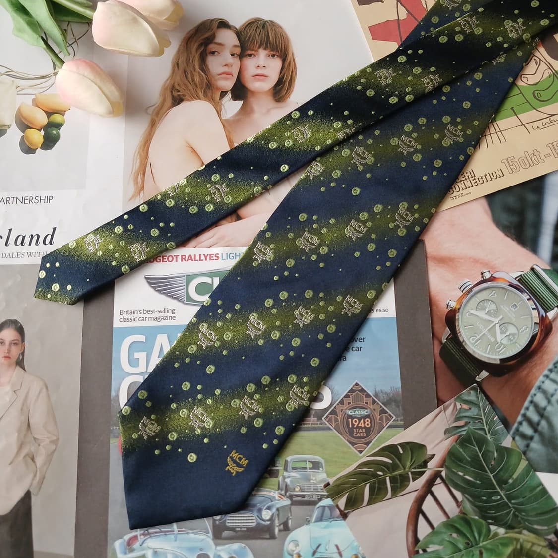 엠씨엠 실크 그린 로고 패턴 넥타이 9.1cm A+등급 A19636엠씨엠 상품이미지4