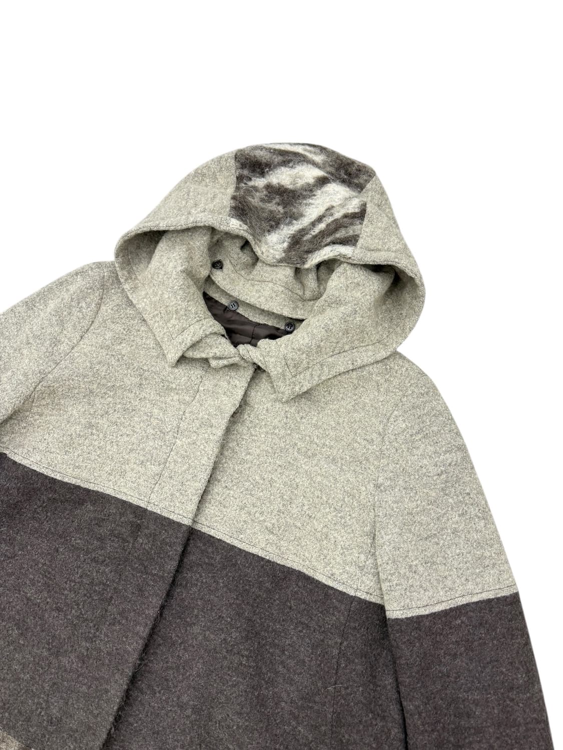 JPN chamois v 모헤어 브라운 배색 후드 하프코트 숏코트 상품이미지6
