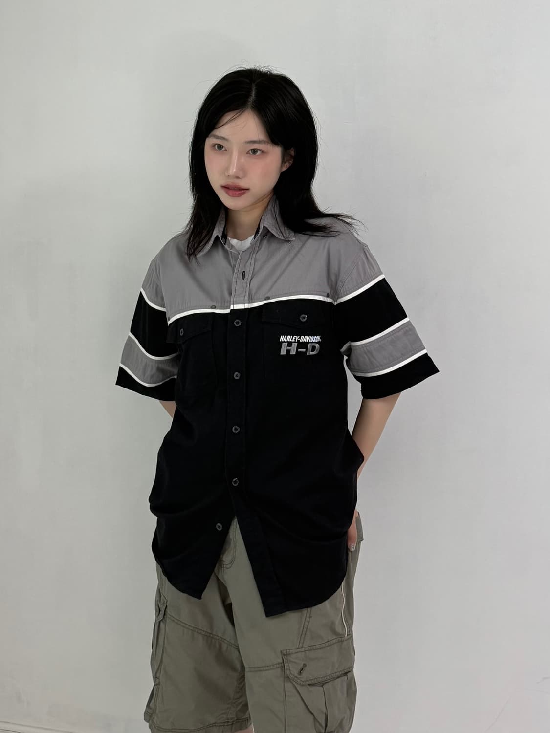 할리데이비슨 블랙 그레이 반팔셔츠 상품이미지1