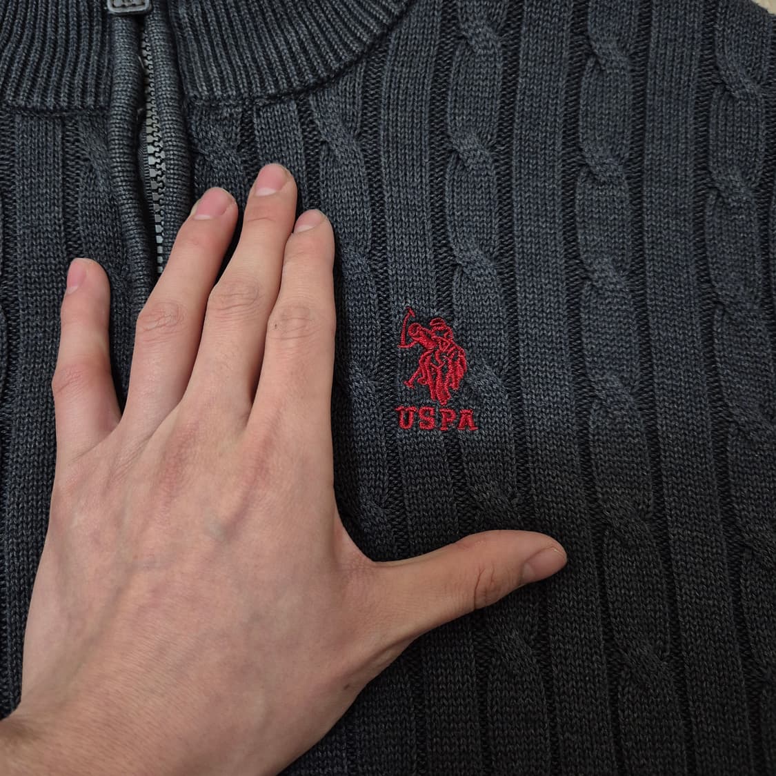 US 폴로 아센 스몰포니 꽈배기 반집업 니트 M(95) 상품이미지4