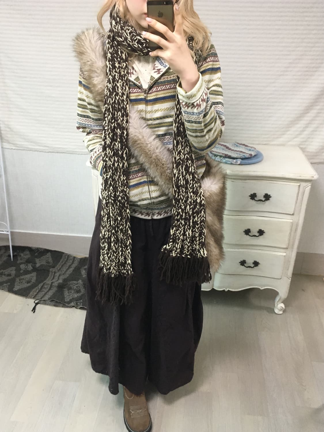 일본빈티지 브라운 보카시 머플러 상품이미지5