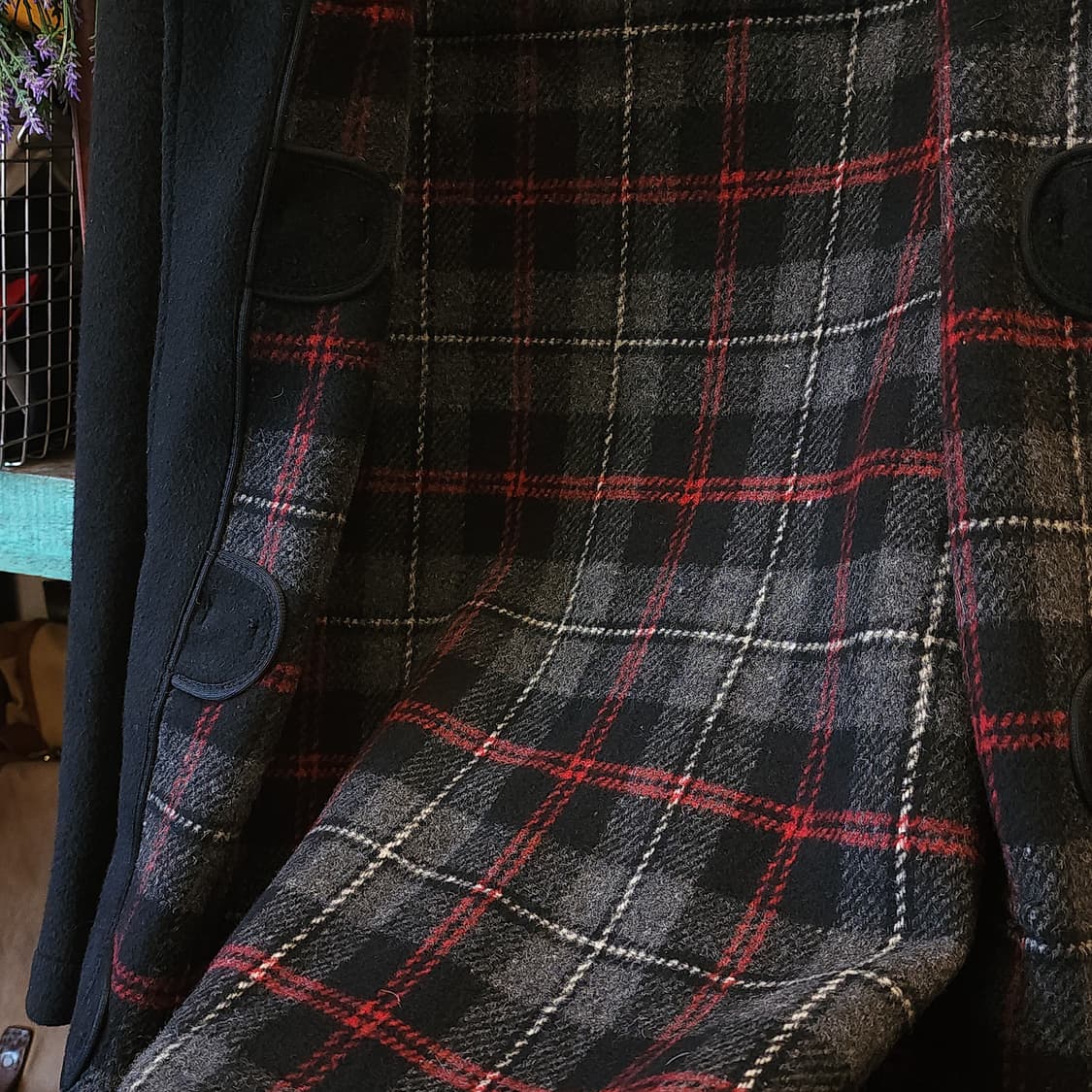 90s 글로버올 더플코트 잉글랜드 플레드 체크 빈티지 헤비울 코트 블랙S 상품이미지6