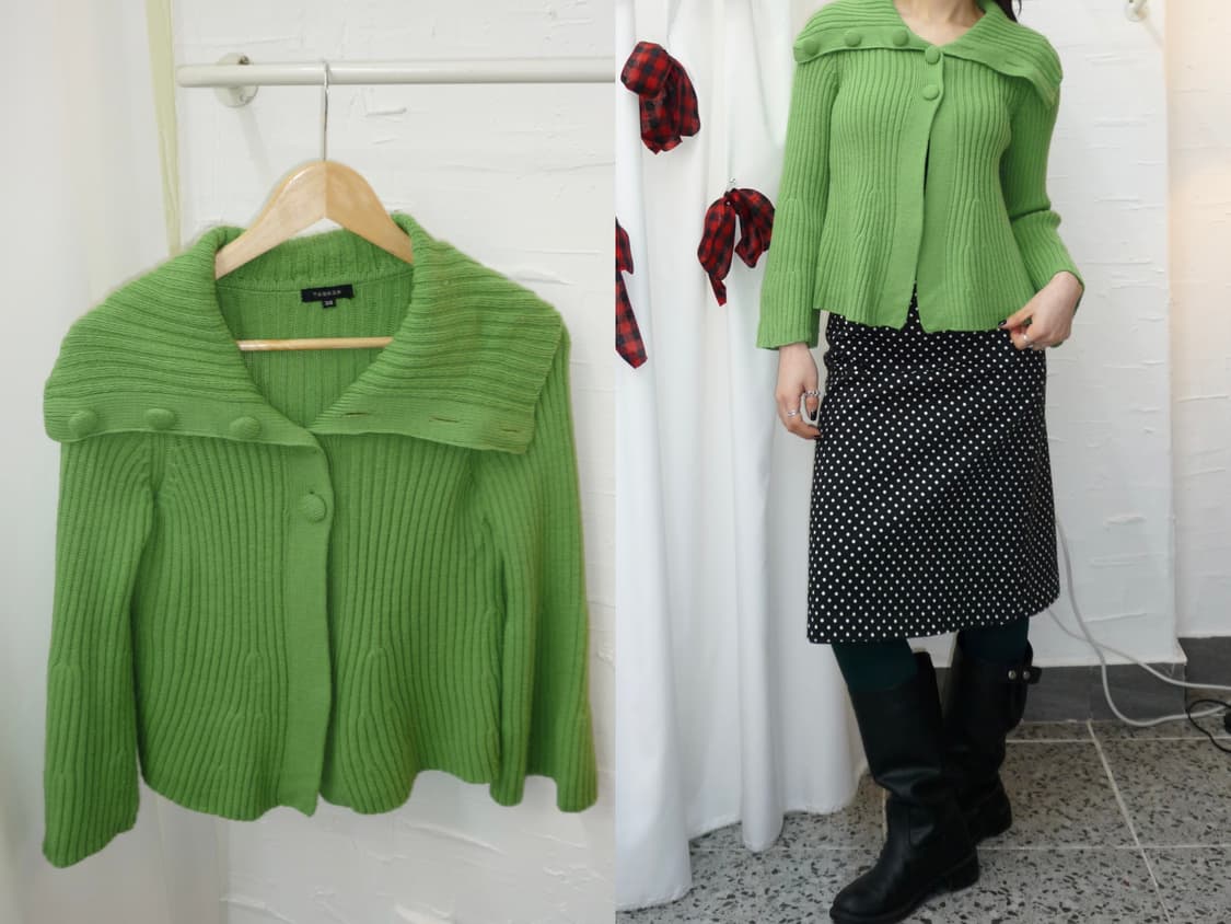 vivid lime green flare cardigan 상품이미지1