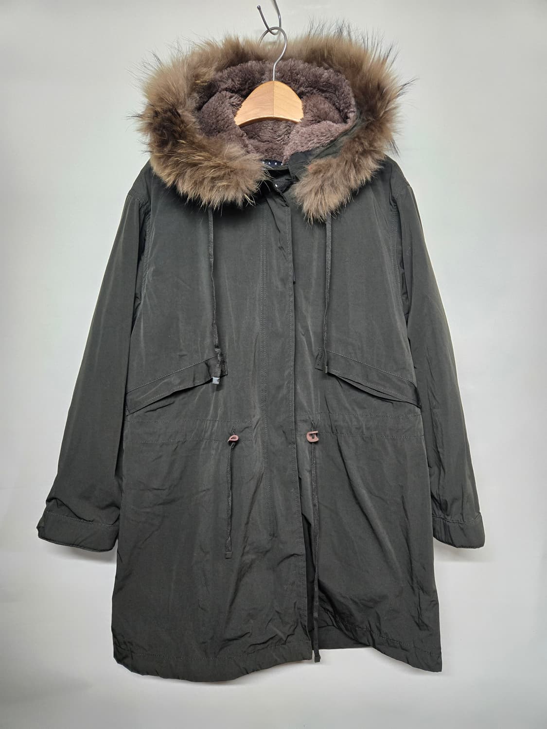 Sisley 여성 후드 롱라쿤  퍼  야상 패딩 42 상품이미지1