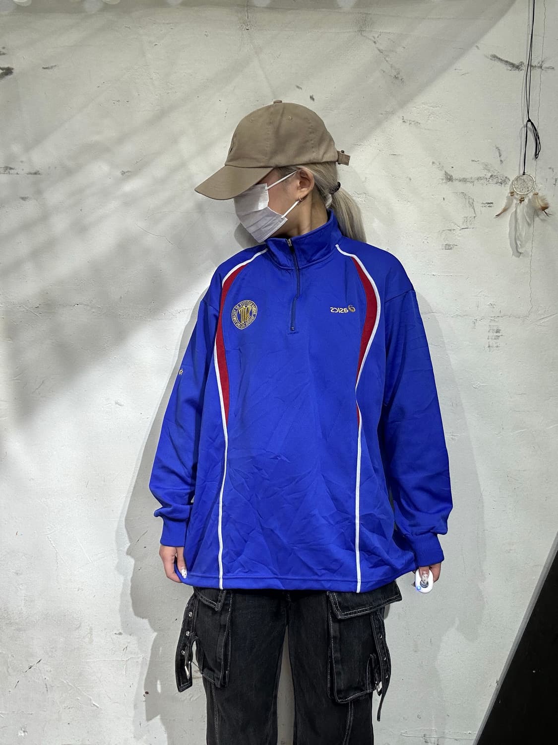 아식스 블루 오버핏 트랙탑 져지 L 상품이미지2