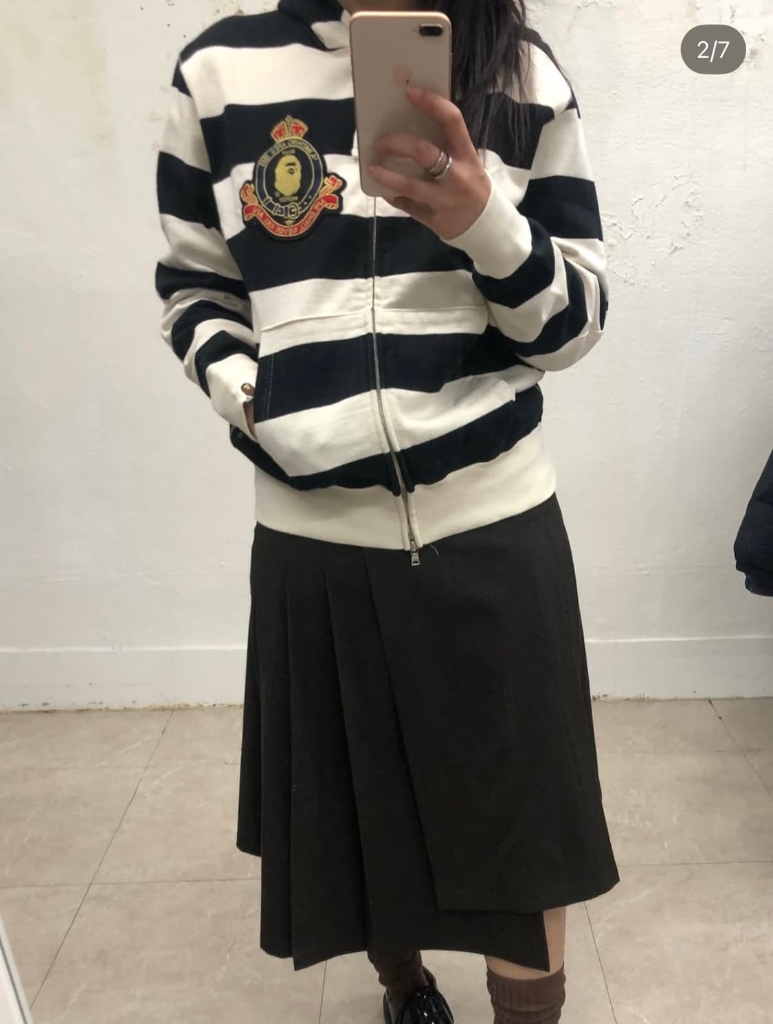 베이프 엘보 패치 스트라이프 후드집업 상품이미지3