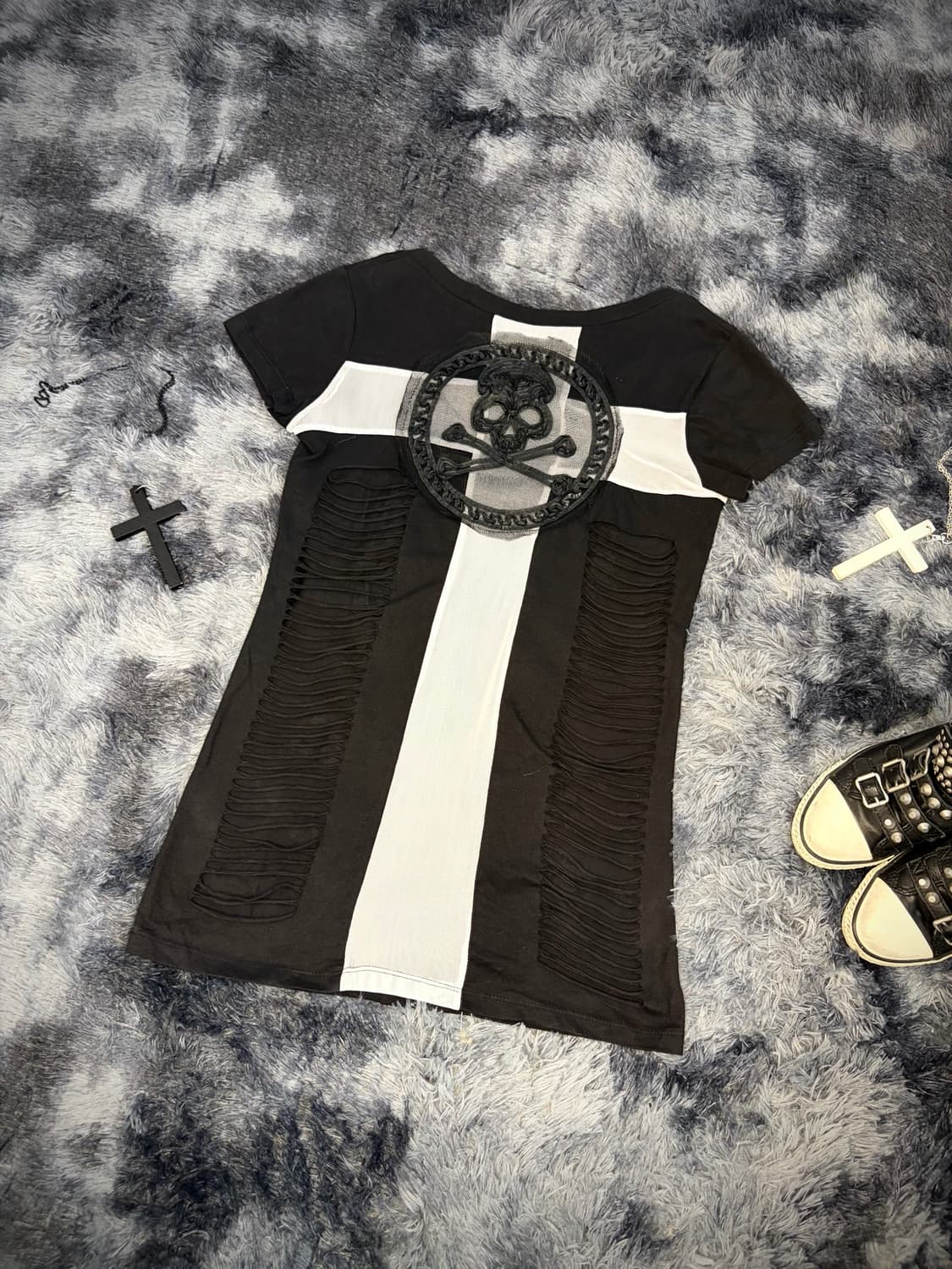 PUNK skull cross mesh web detail sleeve 상품이미지8