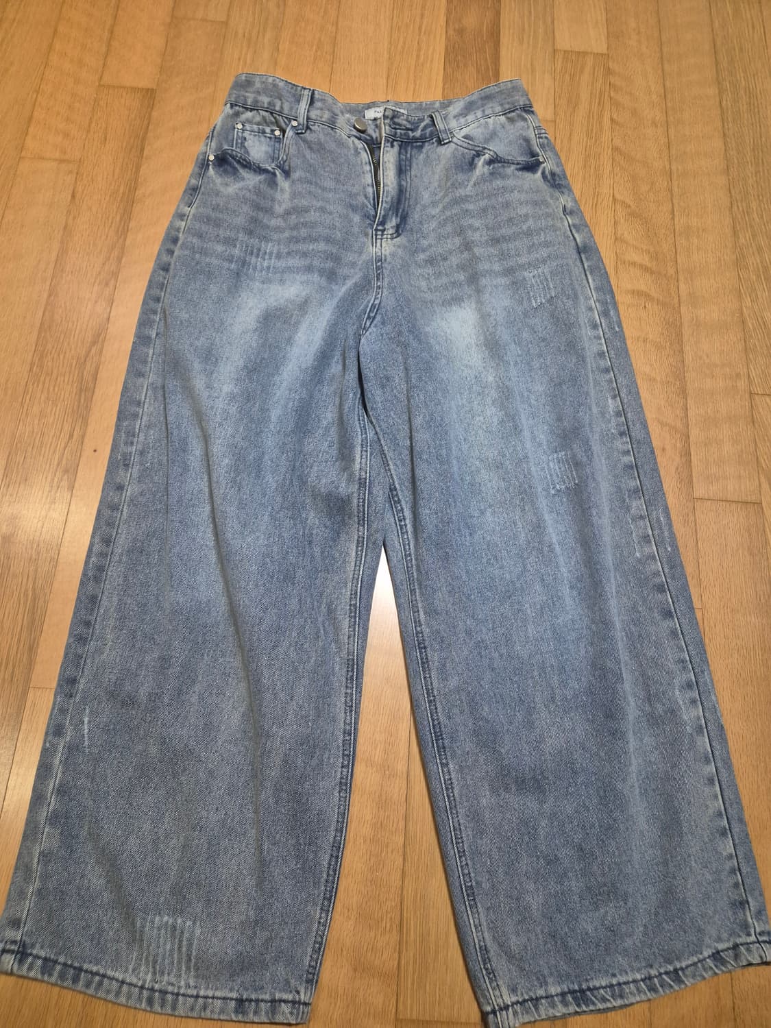 데미지 워시드 데님 팬츠 미디엄 블루 상품이미지4