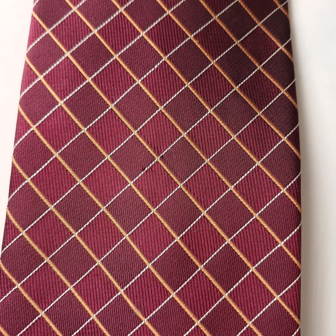 아쿠아스큐텀 실크 버건디 체크 패턴 넥타이 9.3cm A등급 A19742 상품이미지8
