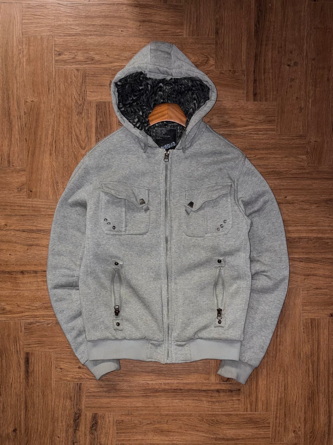 Jinqueqiao 빈티지 퍼 후드집업 상품이미지3