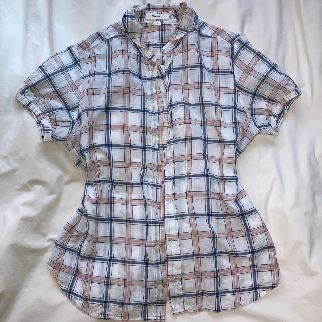 빈티지 니코앤드체크셔츠반팔블라우스 초코도트미디스커트세트 코지모리걸니혼진 상품이미지3