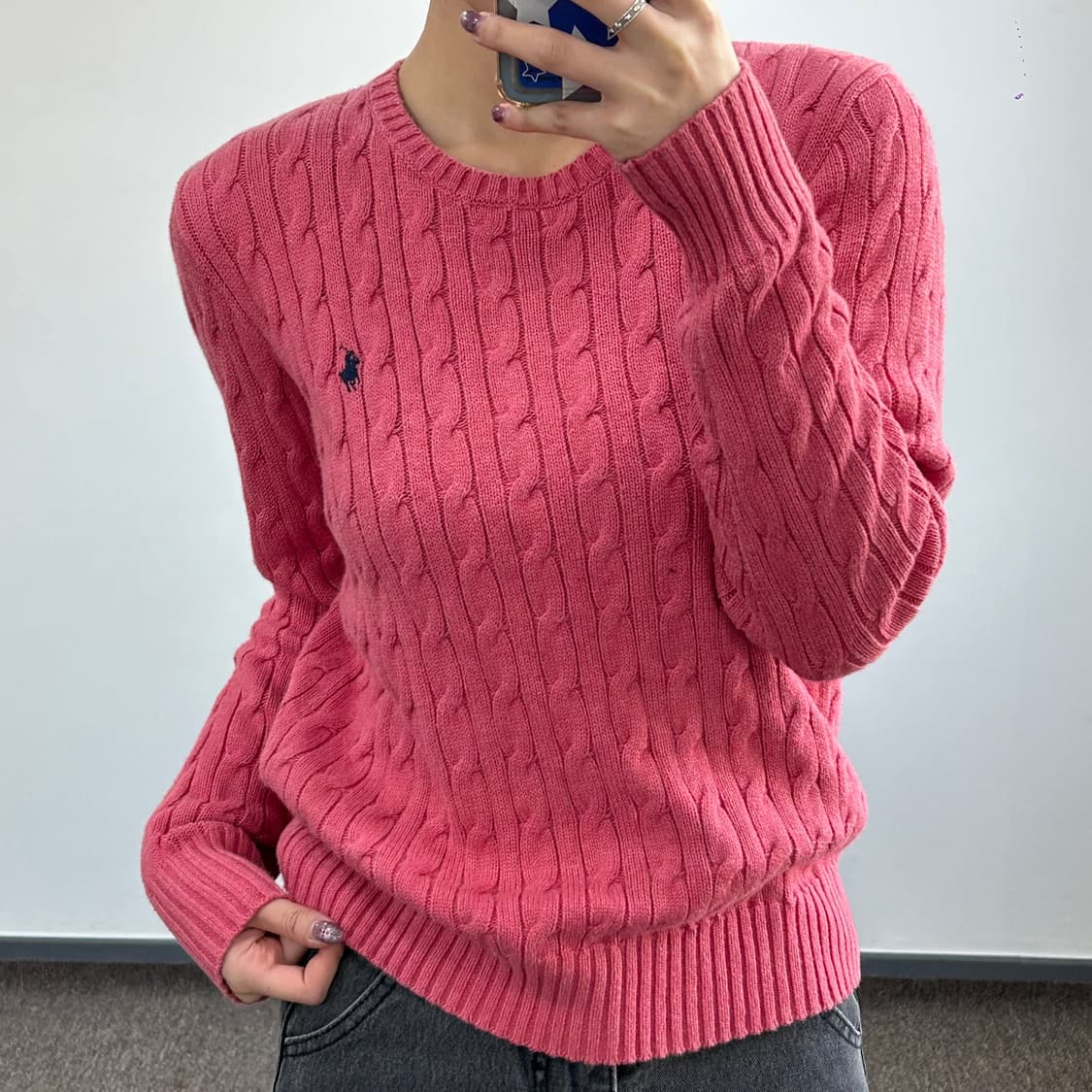 Polo 폴로 핑크 케이블 니트 상품이미지1