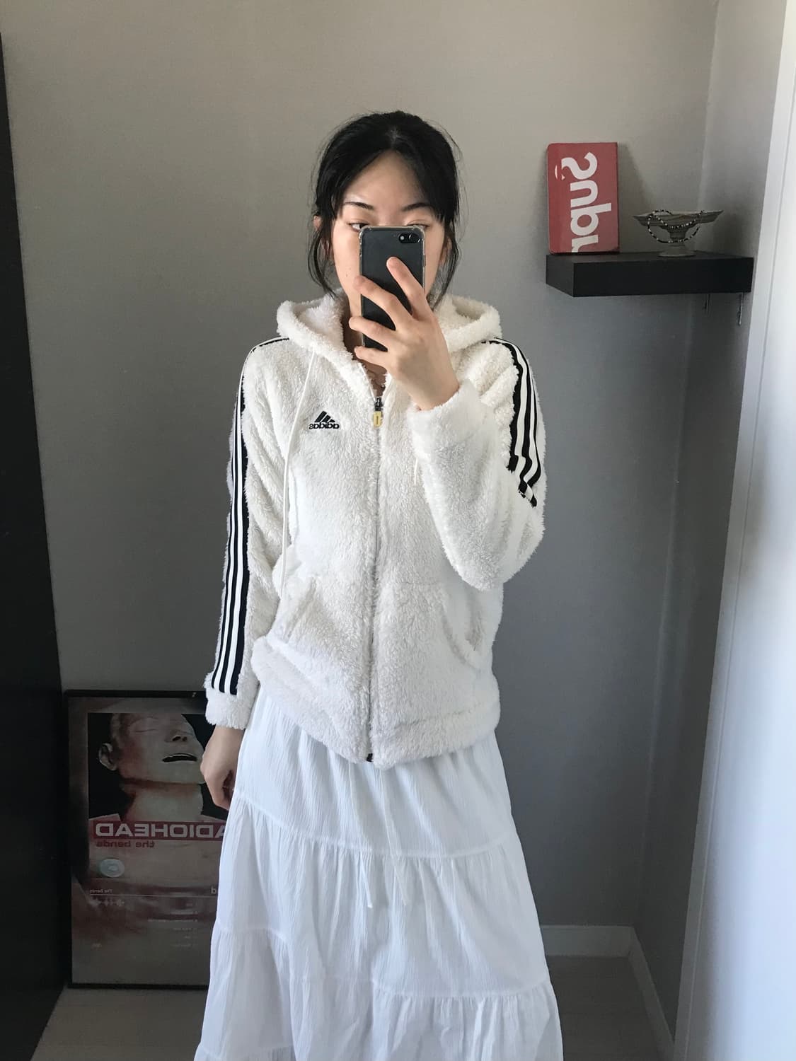 아디다스 삼선 로고 사이드라인 아이보리 플리스 후드집업 상품이미지1