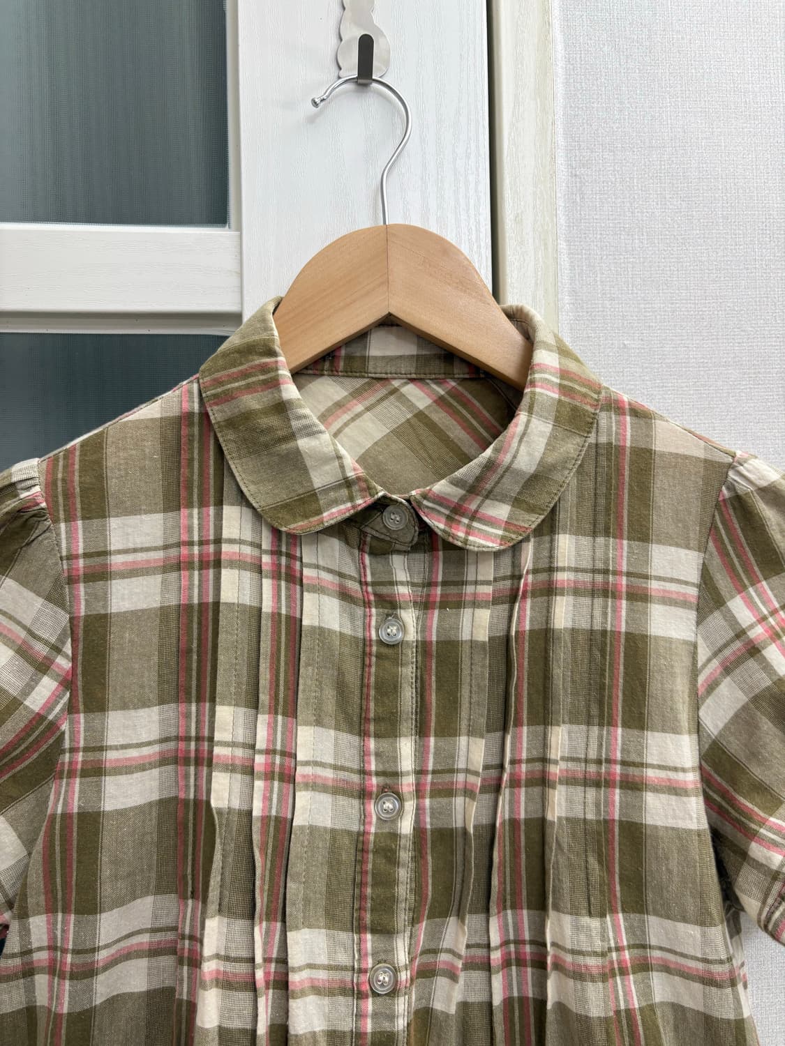 카키 체크 둥근카라 블라우스 상품이미지2