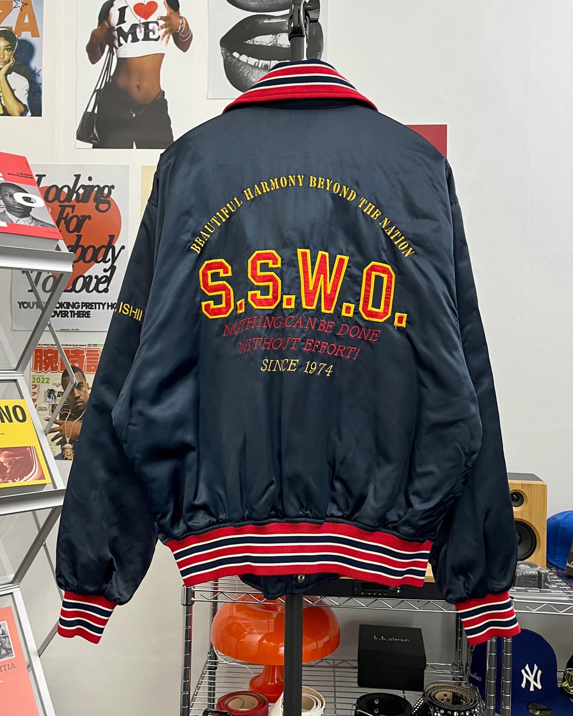 USA 올드 빈티지 사틴 봄버 자켓 네이비 상품이미지7