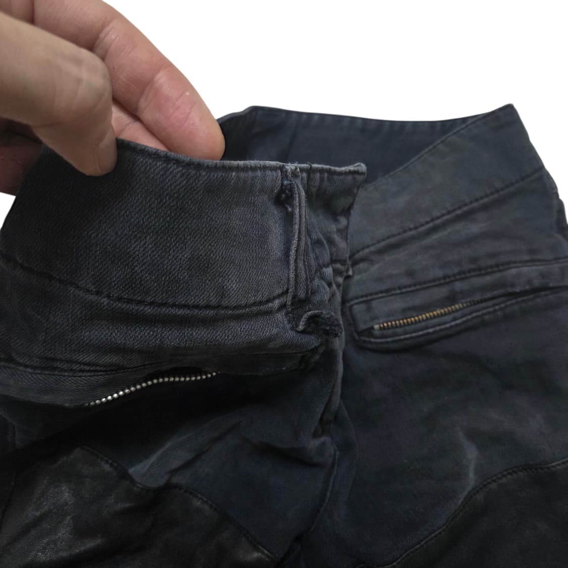 R13 Italy 블랙 데님 가죽 팬츠 스키니 바이커 상품이미지4
