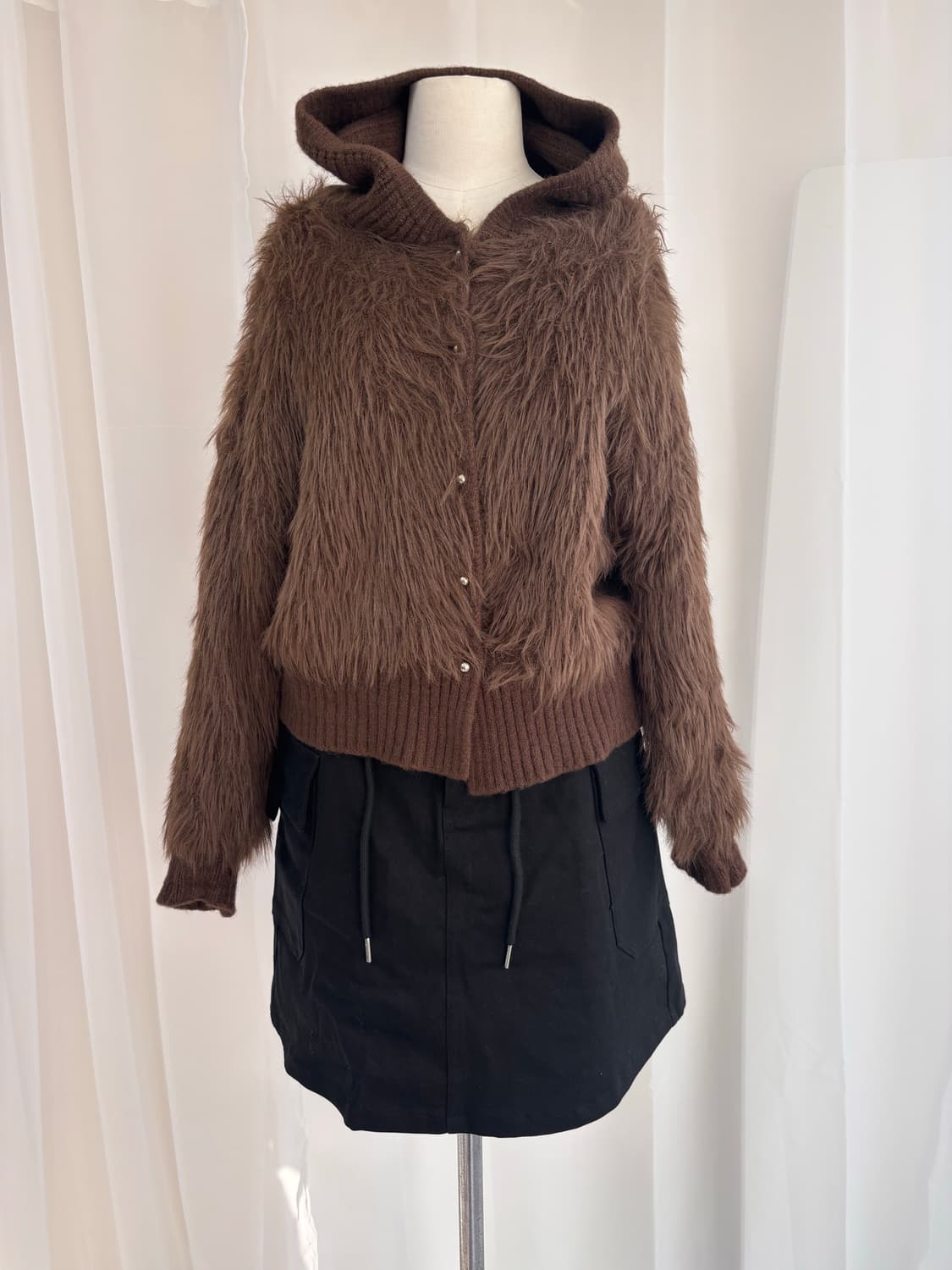 초코 헤어리 페이크 퍼 후디 가디건 상품이미지1