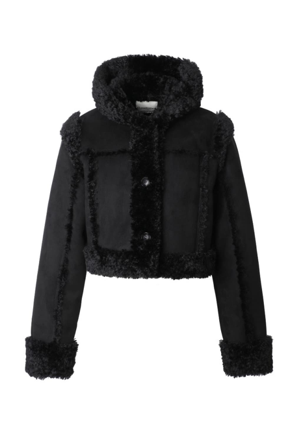 쓰리타임즈 베이비 후디 퍼 코트 무스탕 블랙 팝니다  상품이미지1