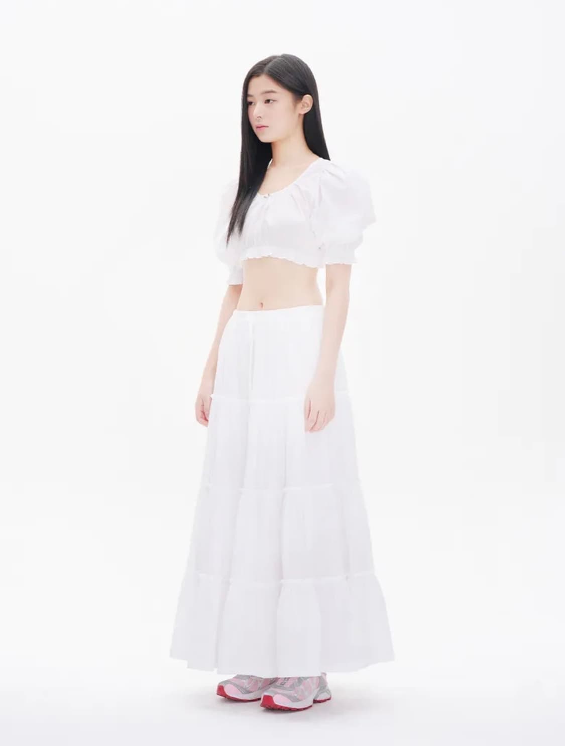 유희 FRILL DETAILED MAXI SKIRT WHITE 상품이미지1