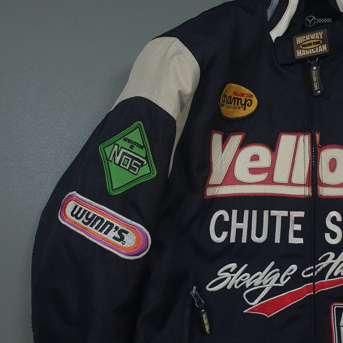 실측 M) 옐로우콘 슬래지해머 레이싱 테디 패치 바이커 바시티 자켓 상품이미지3