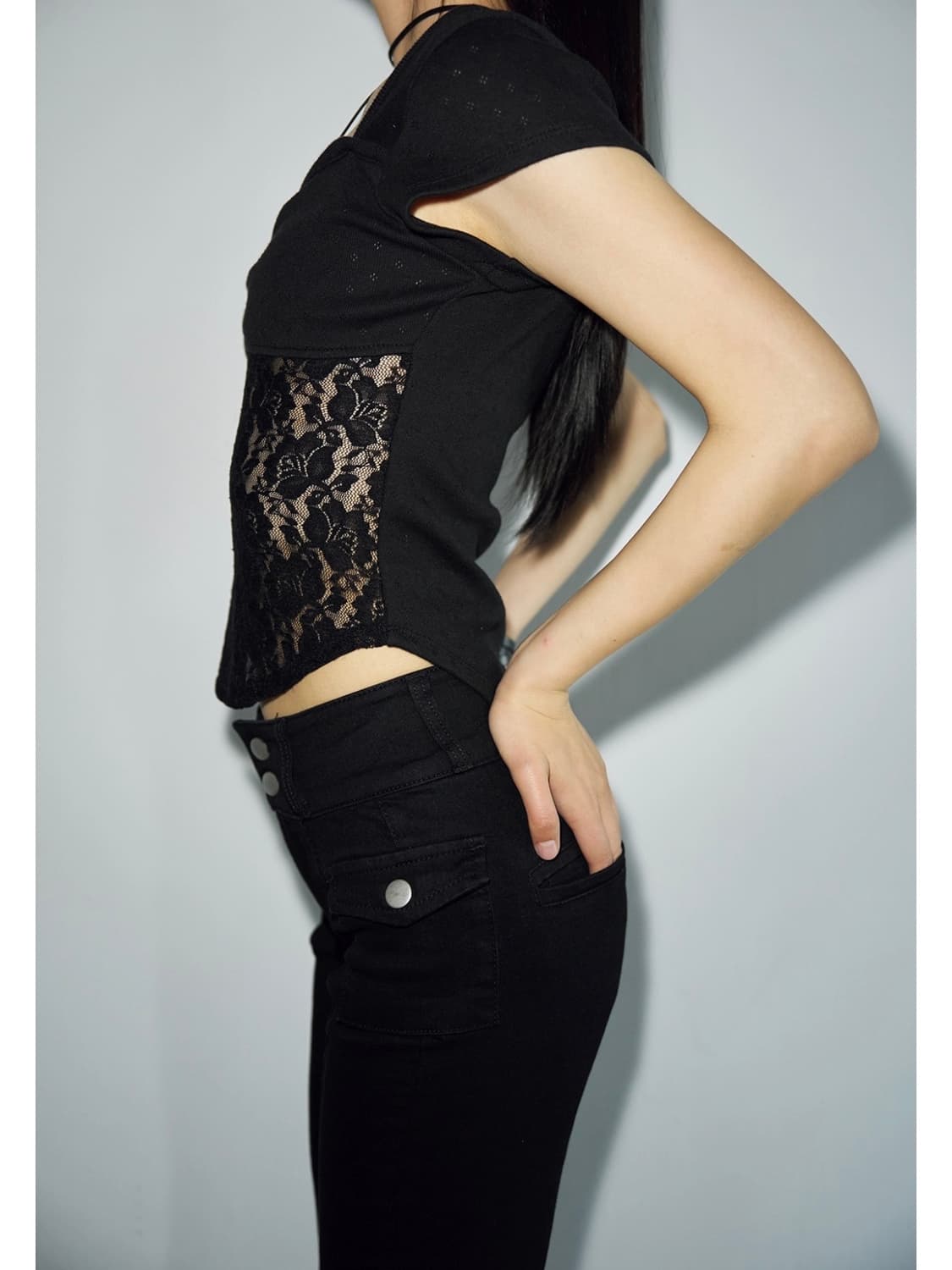 헬레네파리스 HELENE PARIS 핀턱 포켓 워시드 부츠컷 팬츠 블랙 상품이미지2