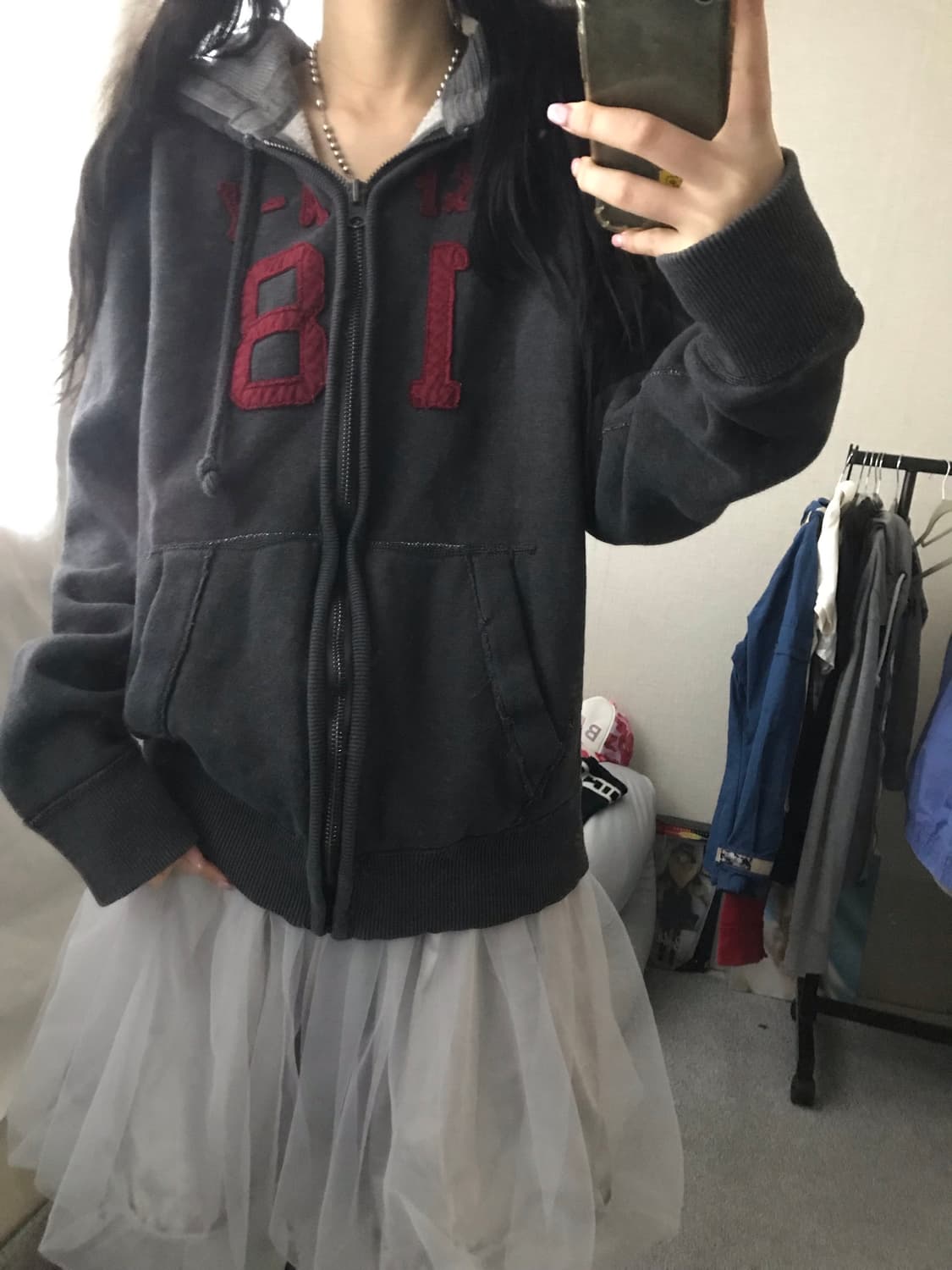 아베크롬비 그레이 버건디 후드집업 상품이미지2