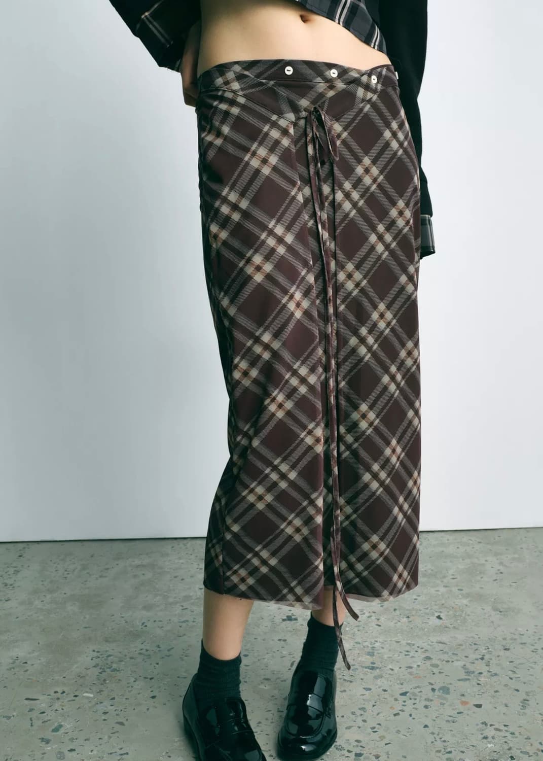 zara check tulle wrap skirt 자라 체크 롱스커트 상품이미지2