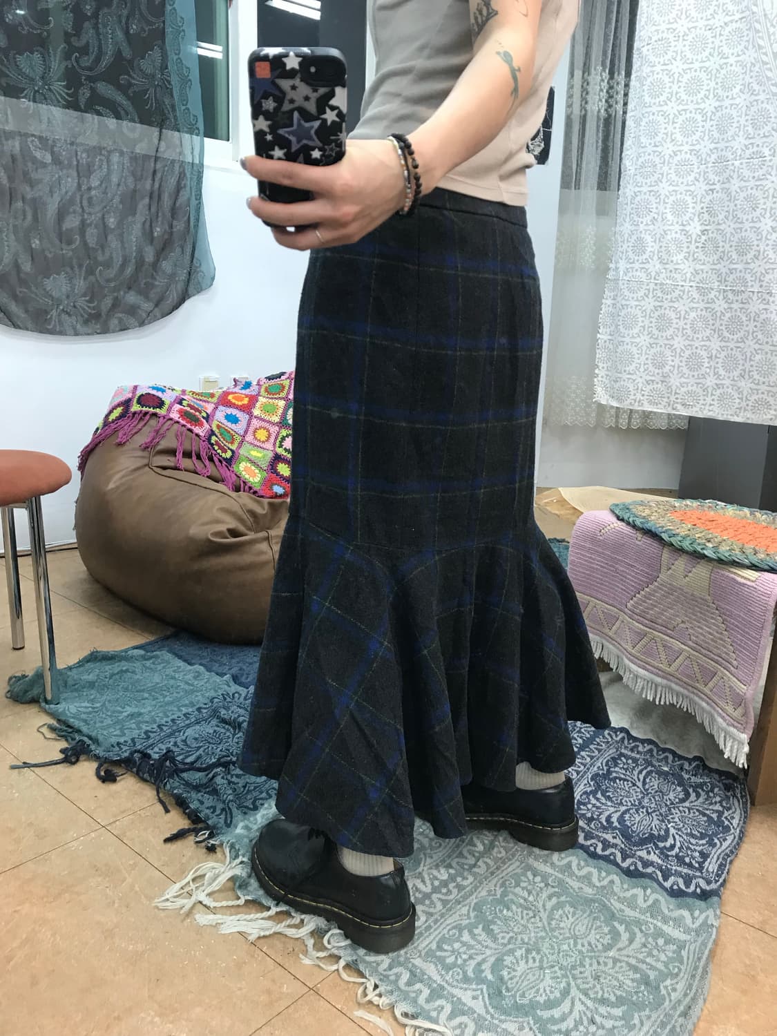 빈티지 여성 체크 모직 프릴스커트  상품이미지2