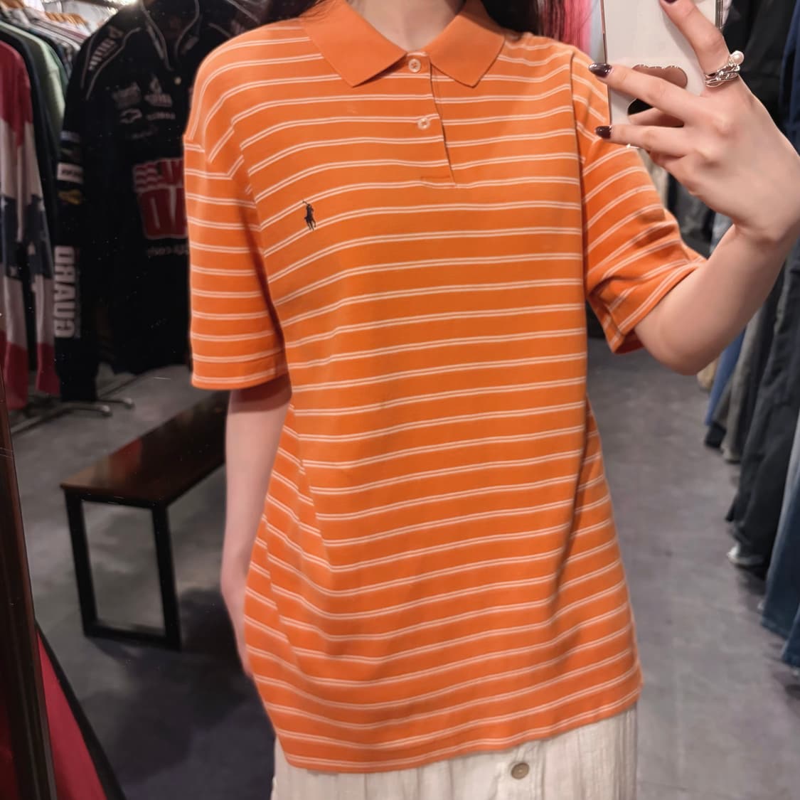  [IM] 폴로랄프로렌 스트라이프 반팔 피케 셔츠 오렌지 상품이미지4