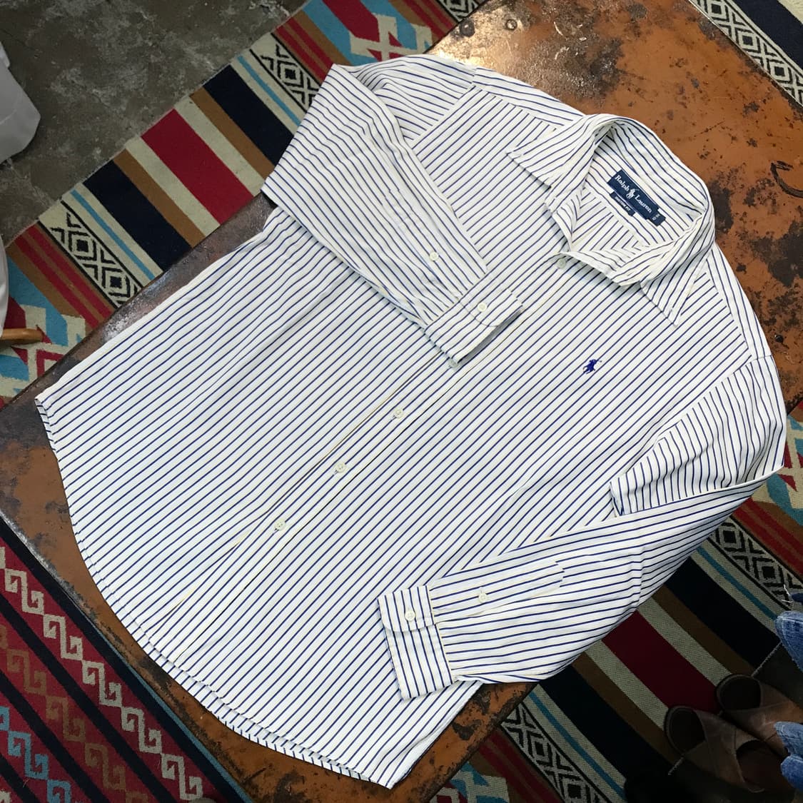 폴로랄프로렌 옐로 네이비 더블 스트라이프 셔츠 남성 105 사이즈 상품이미지2