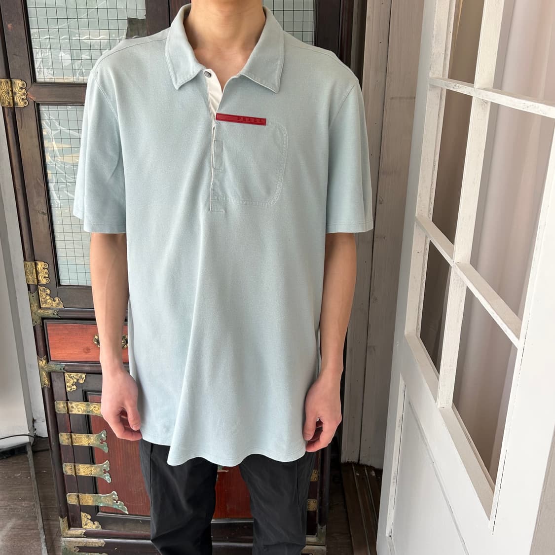 프라다 스포츠 체스트 포켓 폴로 셔츠 상품이미지1