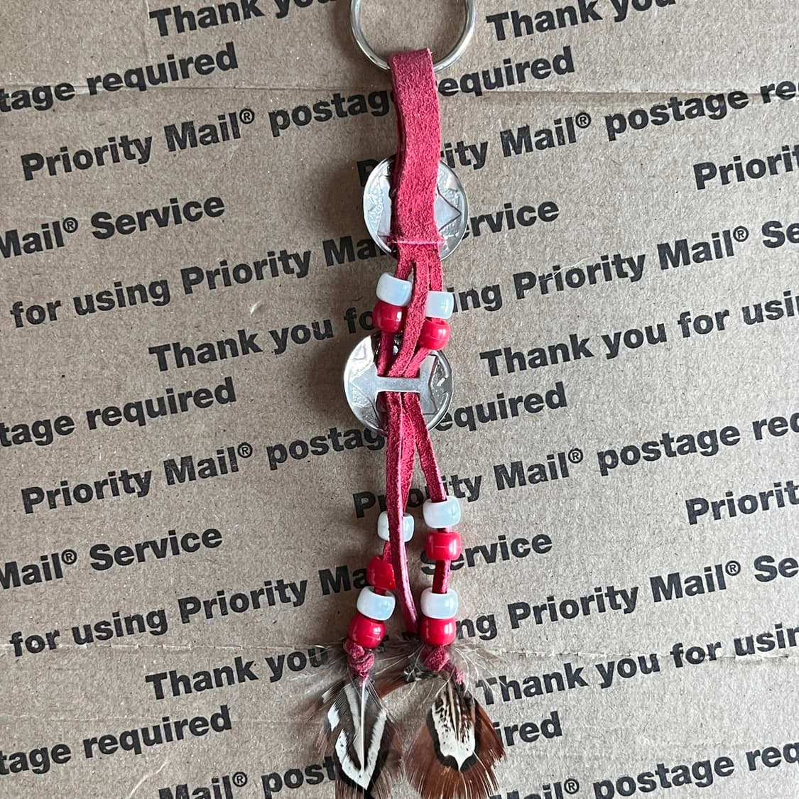90s vtg Native Beads & Feather Keyring 상품이미지4