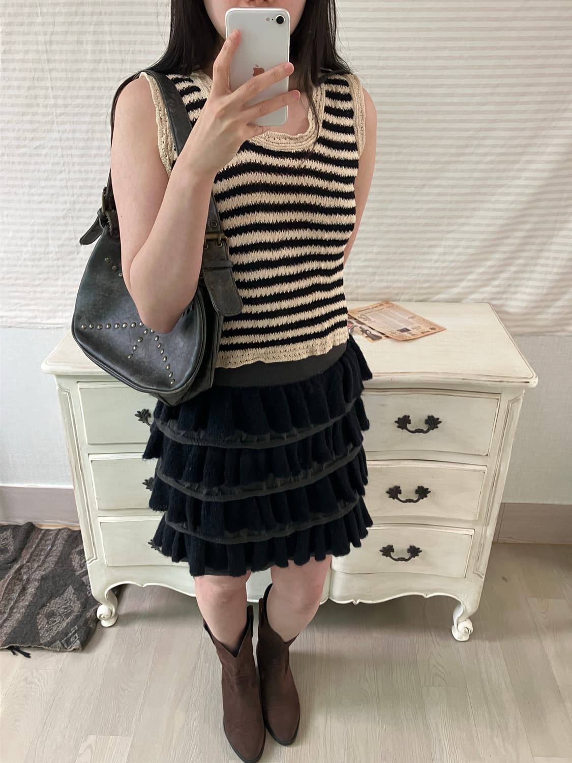 jpn vintage 아이보리 블랙 스트라이프 니트 조끼 y2k 스트릿  상품이미지2