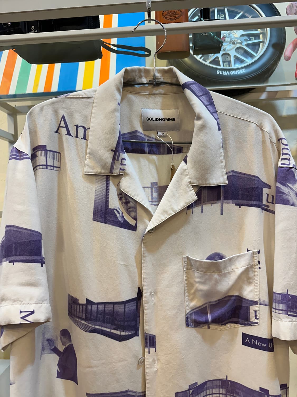 솔리드 옴므 그래픽 프린트 오픈카라 셔츠 상품이미지3