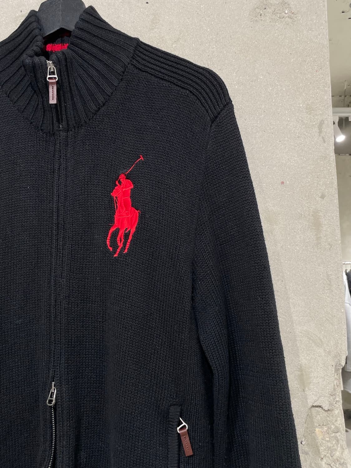 폴로 랄프로렌 블랙 빅 레드포니 투 웨이 집업 니트 자켓 상품이미지3
