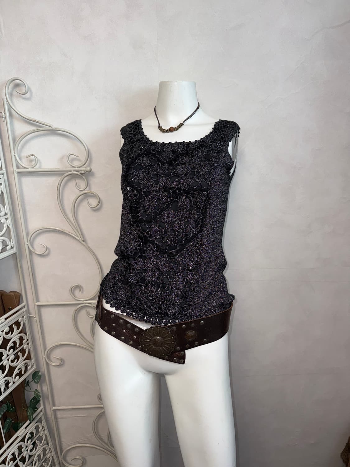 Hiroko Koshino glitter crochet 슬리브리스 상품이미지6