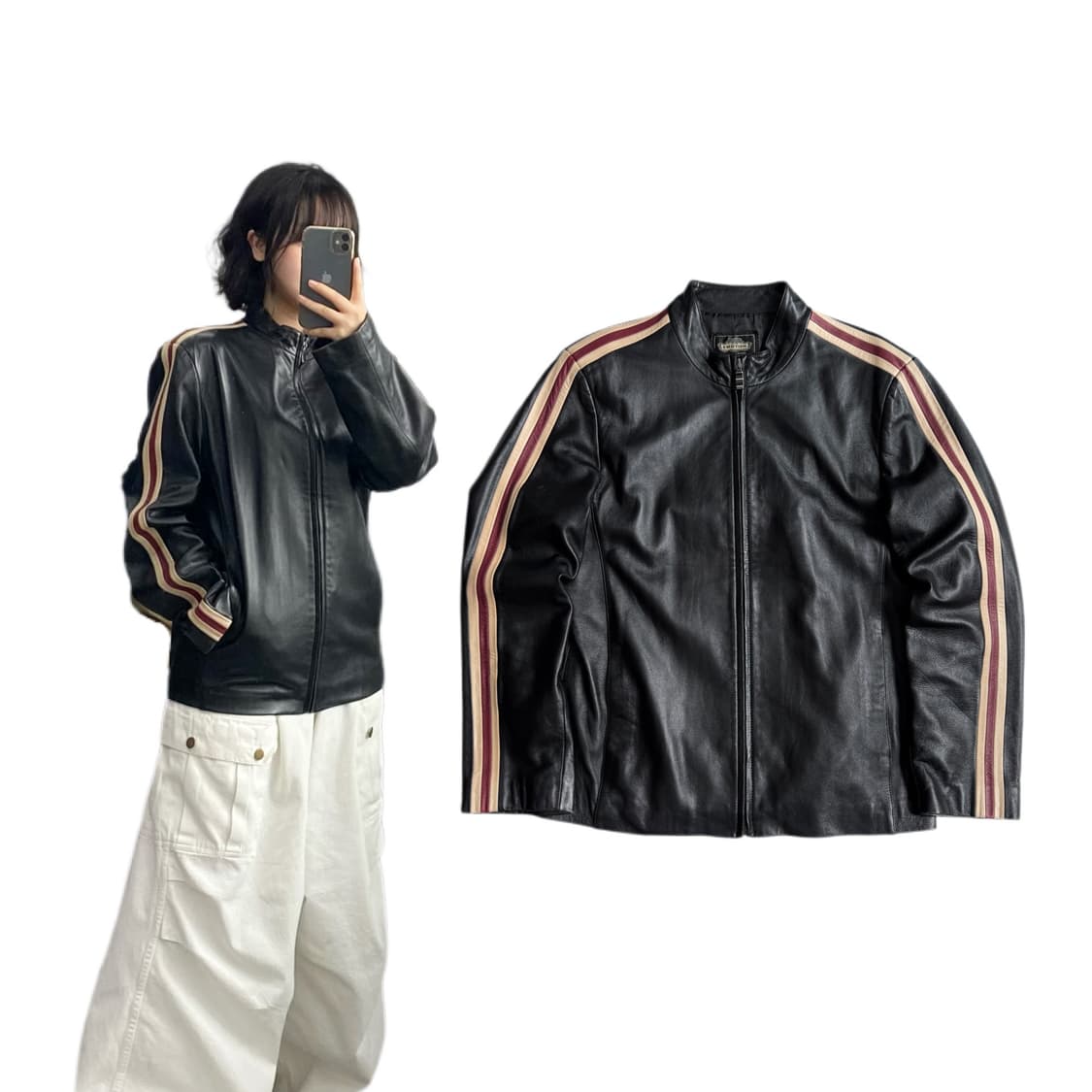 바이커 리얼레더 사이드라인 양가죽 가죽자켓 상품이미지1