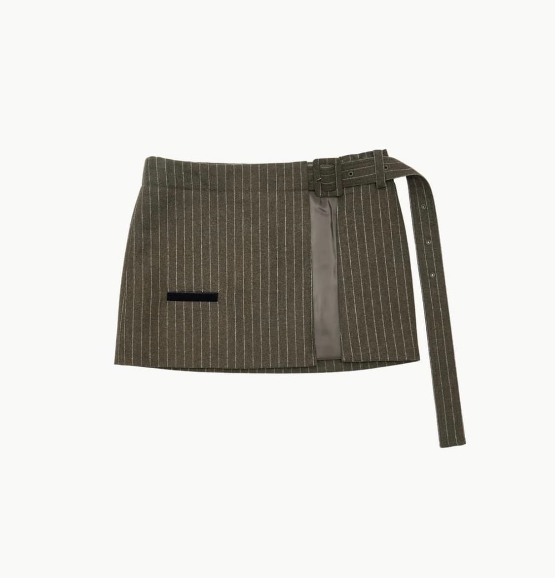 아모멘토 스트라이프 브라운 벨트 스커트 상품이미지1